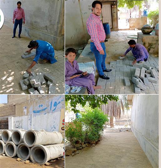 Brick work and sewerage line work is being done by the  at District Malir.